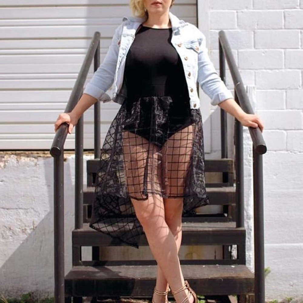 Black body suit sheer cover